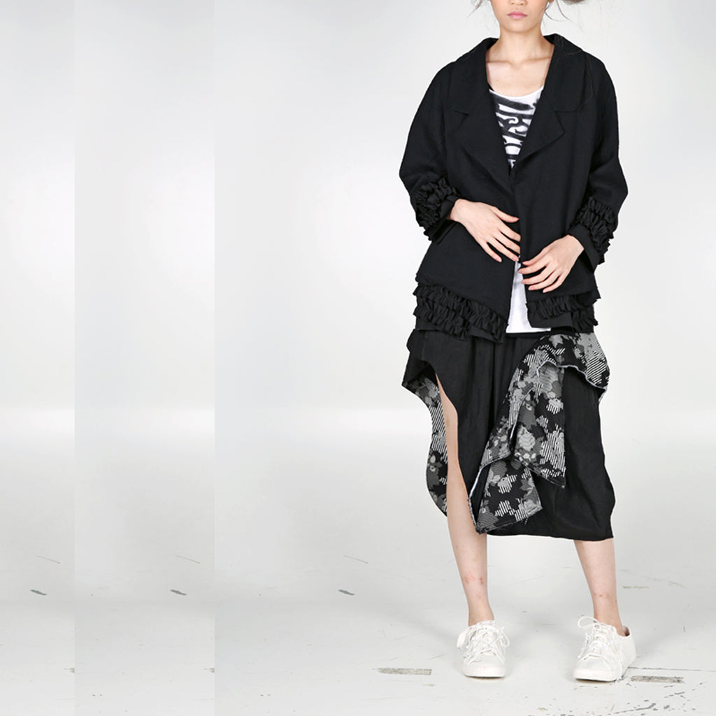 Jacket - Asymmetric Length with Ruffles - phenotypsetter, fashion designer label, unisex, women, accessories