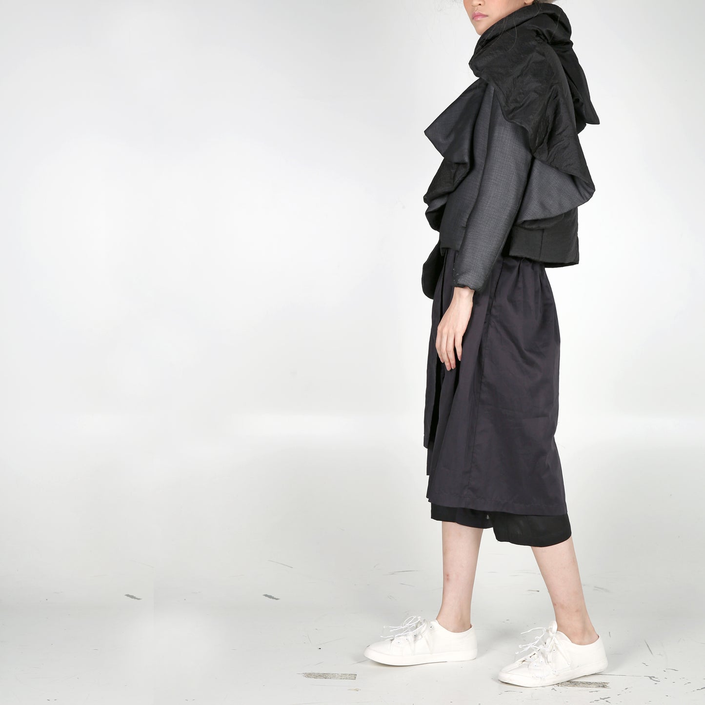Padded Jacket with Padded Circular Ruffle - phenotypsetter, fashion designer label, unisex, women, accessories