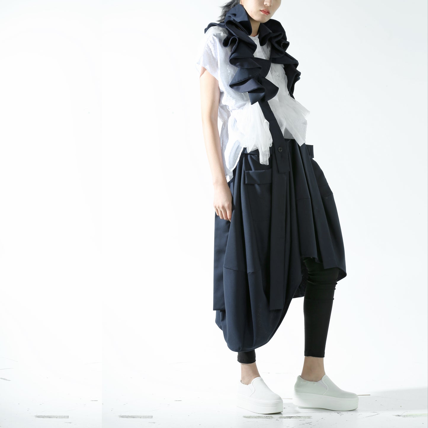 Skirts - Drop Cocoon with circular Ruffle Suspender - phenotypsetter, fashion designer label, unisex, women, accessories