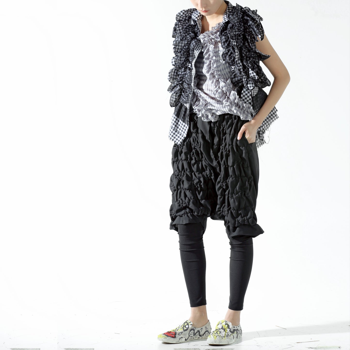 Trousers - Drop Crotch and Shirring Shorts - phenotypsetter, fashion designer label, unisex, women, accessories