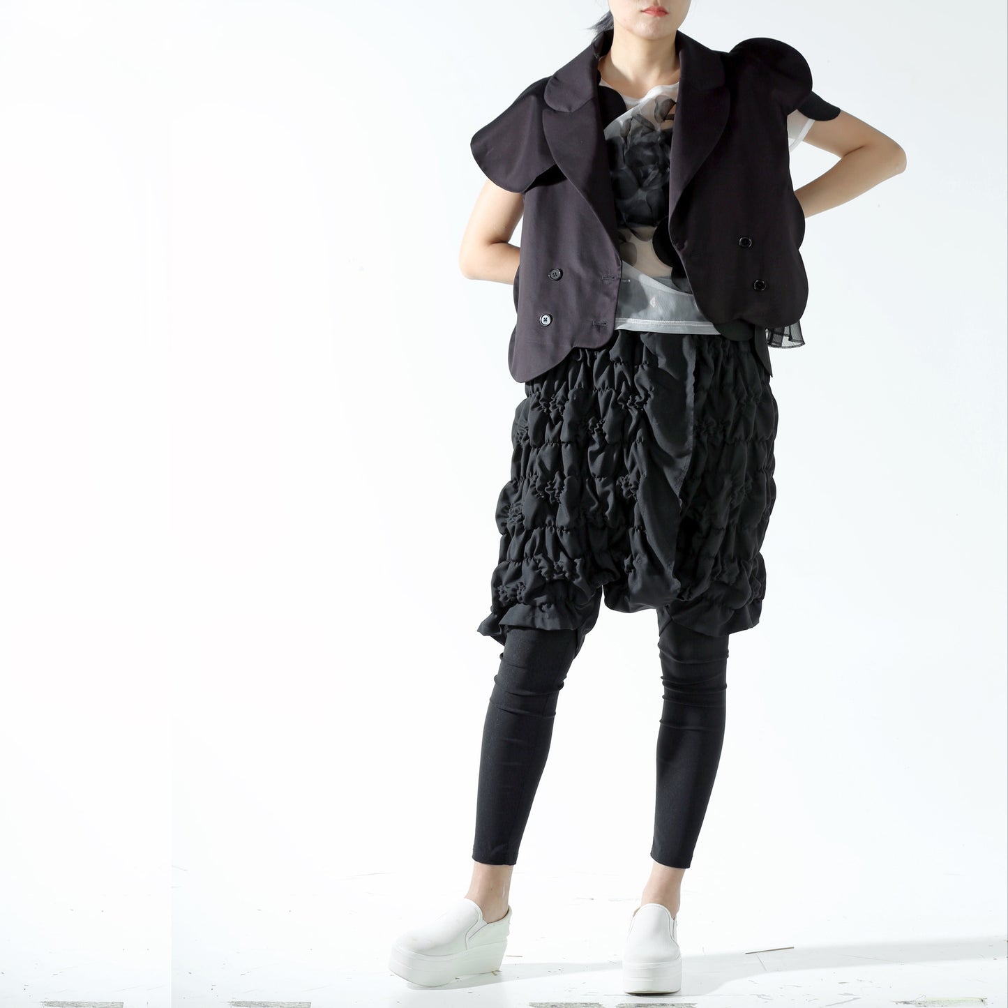 Trousers - Drop Crotch and Shirring Shorts - phenotypsetter, fashion designer label, unisex, women, accessories
