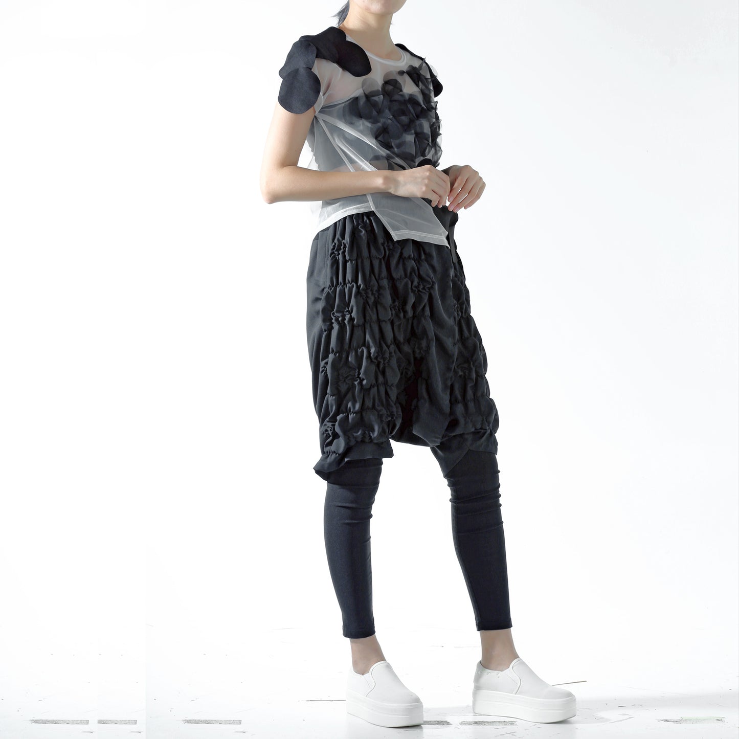 Trousers - Drop Crotch and Shirring Shorts - phenotypsetter, fashion designer label, unisex, women, accessories