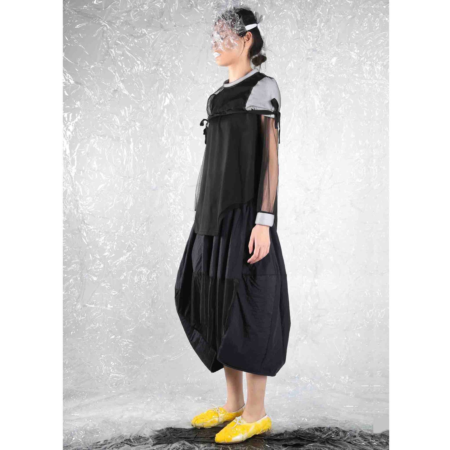 Mesh-sleeved Top with Padded Cape - phenotypsetter, fashion designer label, unisex, women, accessories