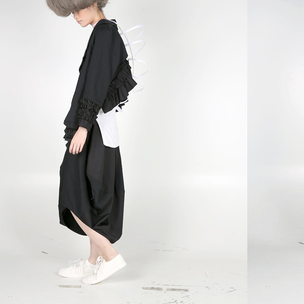 Jacket - Asymmetric Length with Ruffles - phenotypsetter, fashion designer label, unisex, women, accessories