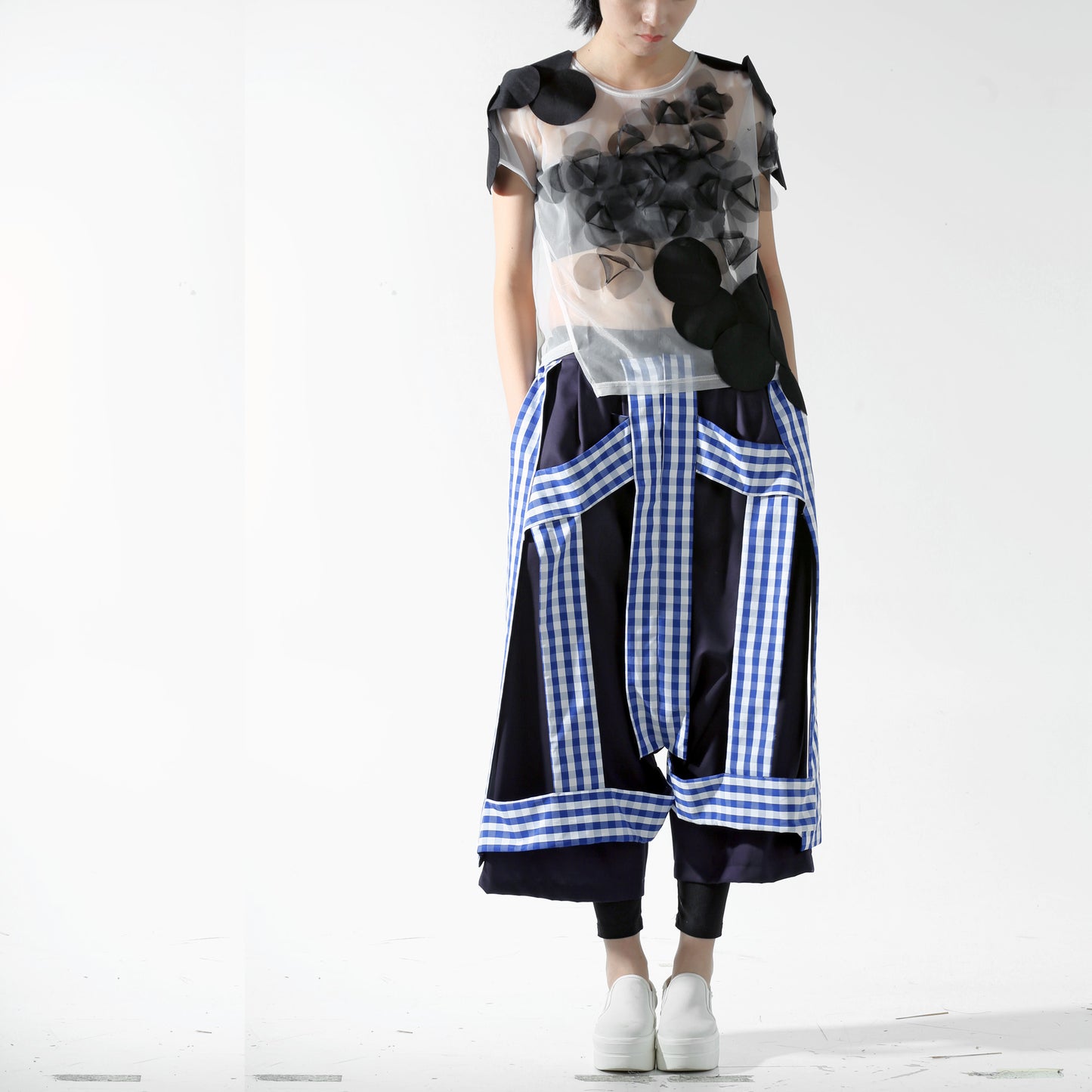 Trousers - Structured Tapes on Drop Crotch Wide Legs - phenotypsetter, fashion designer label, unisex, women, accessories