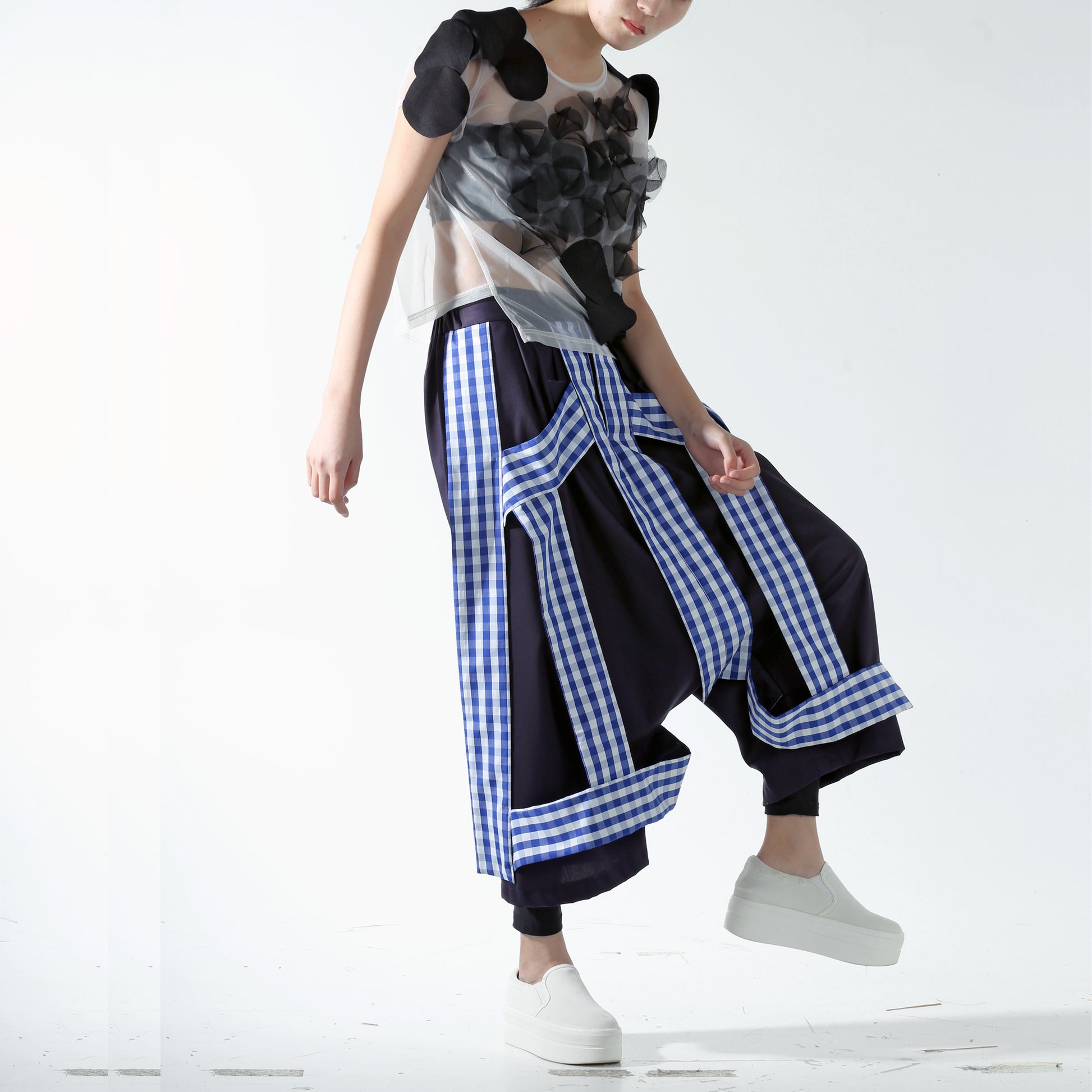 Trousers - Structured Tapes on Drop Crotch Wide Legs - phenotypsetter, fashion designer label, unisex, women, accessories