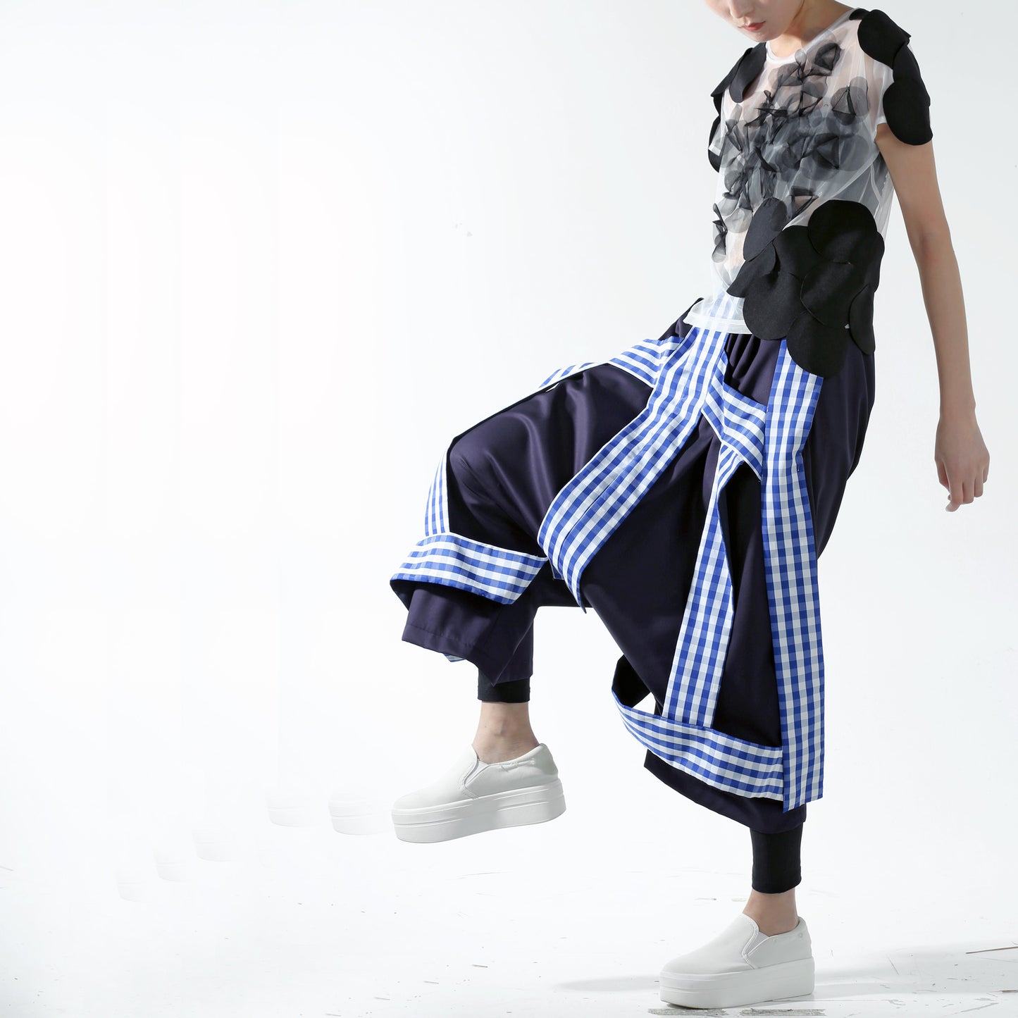 Trousers - Structured Tapes on Drop Crotch Wide Legs - phenotypsetter, fashion designer label, unisex, women, accessories