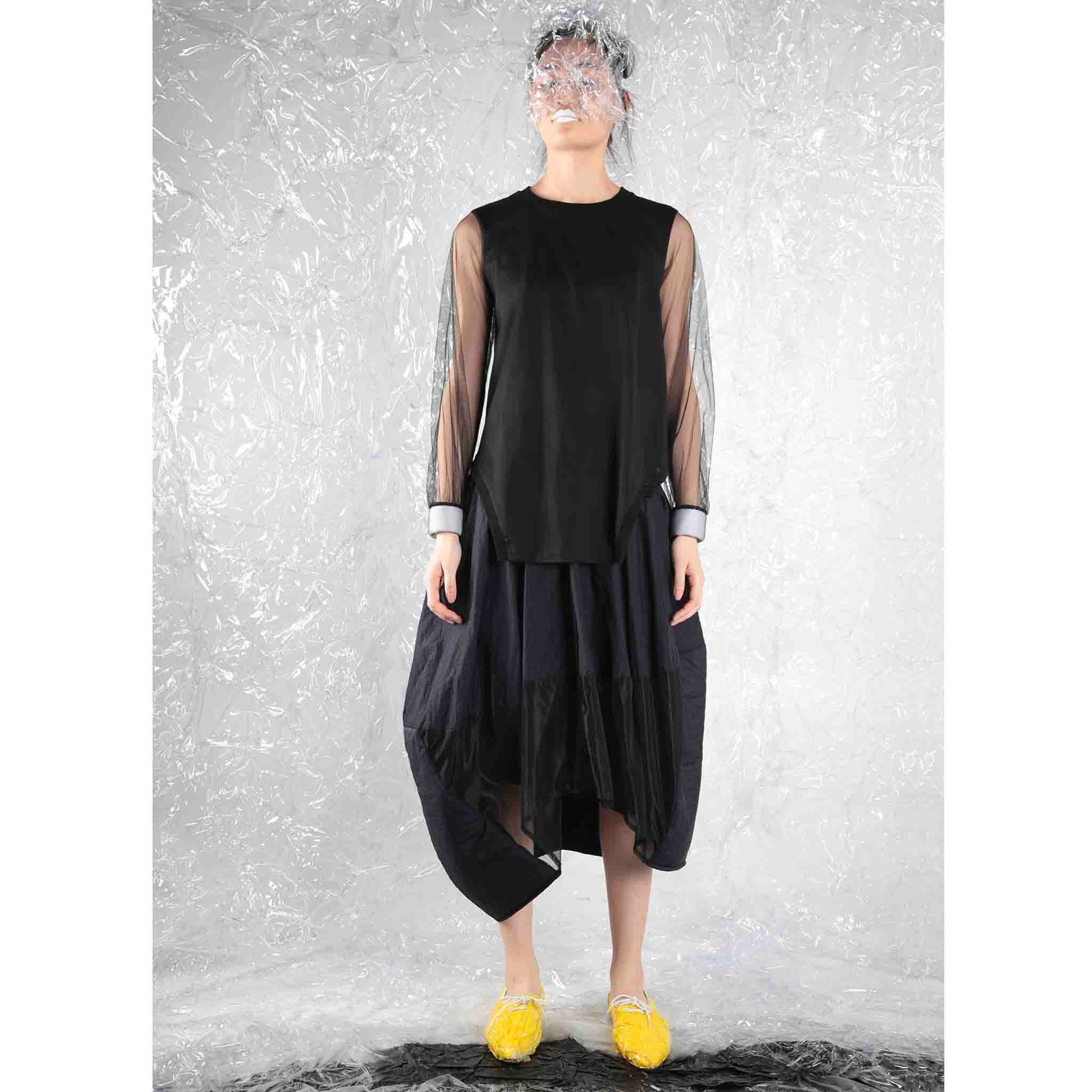 Mesh-sleeved Top with Padded Cape - phenotypsetter, fashion designer label, unisex, women, accessories